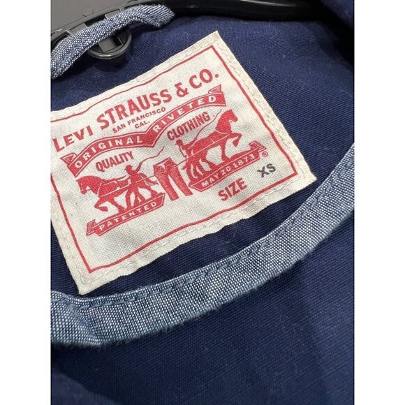 Levi’s Size XS Button Up Waist Tie Utility Field Jacket Navy 100% Cotton - Picture 2 of 11
